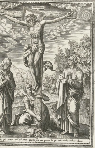 Crocifissione con Maria, Giovanni Battista e Maria Maddalena da Hieronymus Cock