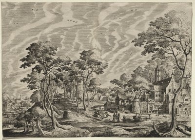 Paesaggio con un castello a destra, 1630 da Hieronymus Cock