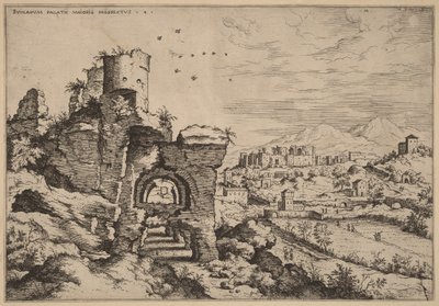 Rovine sul Palatino, con vista verso le Terme di Caracalla da Hieronymus Cock