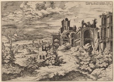 Rovine sul Palatino con un Paesaggio Panoramico da Hieronymus Cock
