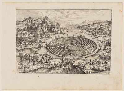 Il labirinto cretese, da Paesaggi con scene bibliche e mitologiche da Hieronymus Cock