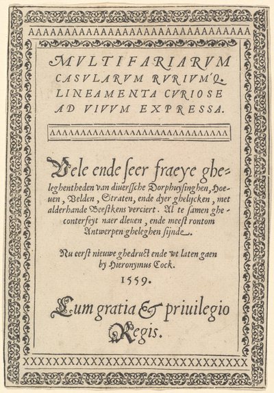 Pagina del titolo per "Multifariarum Casularum" da Hieronymus Cock