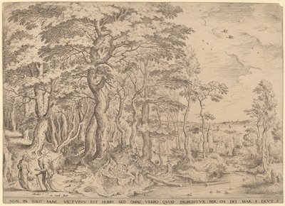 Paesaggio con la tentazione di Cristo da Hieronymus Cock after Pieter Bruegel the Elder