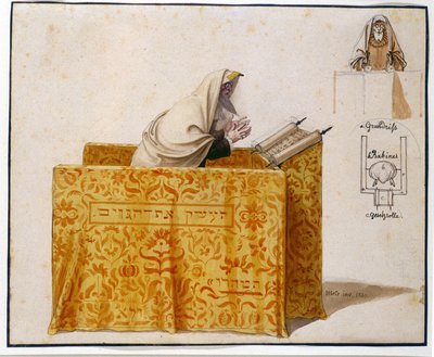 Rabbino in una sinagoga, disegno di Hieronymus Hess, progetto per figurina. Museo Ebraico di Basilea, Svizzera da Hieronymus Hess
