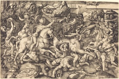 Combattimento tra cavalieri e fanti da Hieronymus Hopfer after Raphael