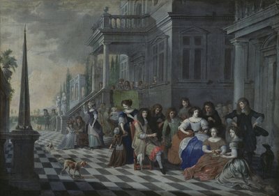 Personaggi che fanno musica davanti a un palazzo, 1672 da Hieronymus Janssens