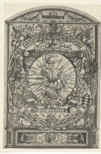 Medaglione con trofeo di armi in cornice ornamentale da Hieronymus Wechinger
