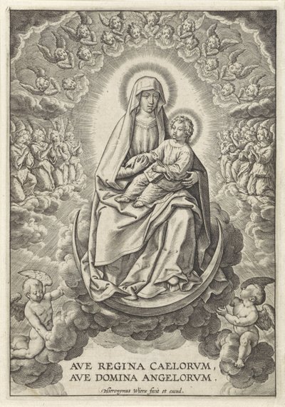Maria con il Bambino Gesù sulla falce di luna da Hieronymus Wierix