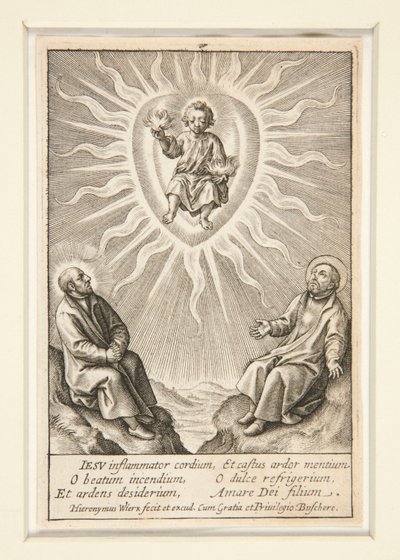 Il Bambino con un Cuore Fiammeggiante tra Ignazio di Loyola e Francesco Saverio da Hieronymus Wierix