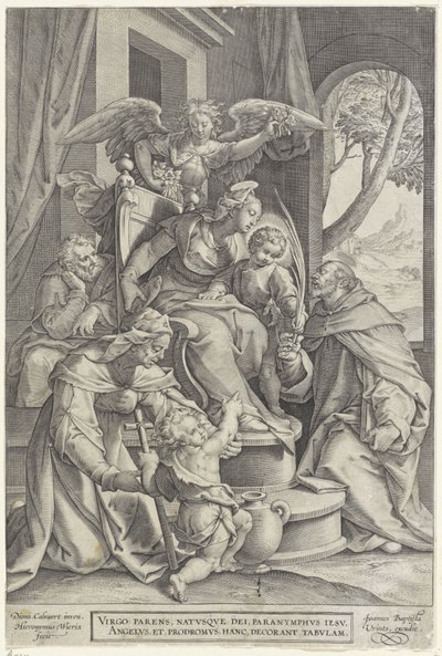 Sacra Famiglia con Elisabetta e Giovanni Battista, dopo Denys Calvaert, 1563 - prima del 1611 da Hieronymus or Jerome Wierix