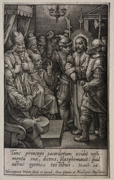 La Passione: Cristo davanti al Sommo Sacerdote da Hieronymus or Jerome Wierix