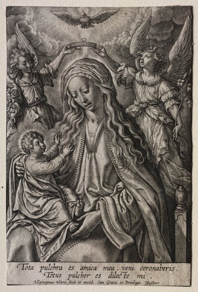 Vergine incoronata da due angeli da Hieronymus or Jerome Wierix