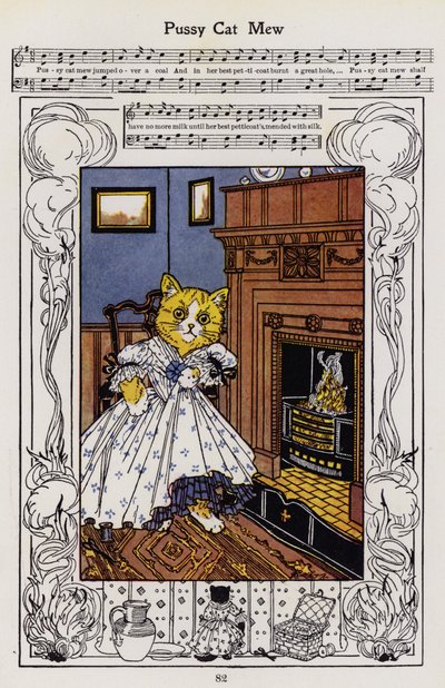 Pussy Cat Mew (litografia a colori) da Hilda Broughton