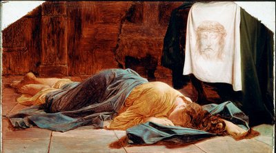 Santa Veronica. La giovane donna è svenuta vicino alla Sacra Sindone. Il Santo Velo rappresenta il volto di Cristo il cui sudore si dice che Veronica abbia asciugato durante la salita al Calvario. Dipinto di Paul Delaroche. XIX secolo. Parigi, Museo del Lo da Paul Delaroche