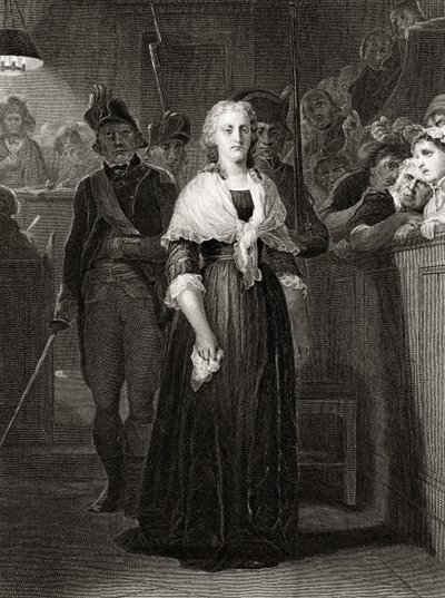 Maria Antonietta davanti al Tribunale Rivoluzionario, 14 ottobre 1793, inciso da William French (c.1815-98) da Hippolyte Delaroche