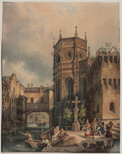 Scena su un canale, prima metà del 1800 da Hippolyte Jean Baptiste Garnerey
