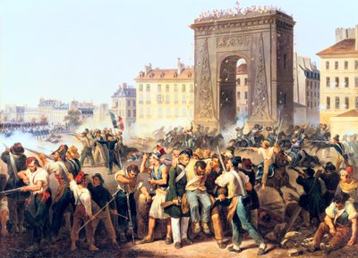 Battaglia alla Porta St Denis, 28 luglio 1830, Parigi da Hippolyte Lecomte