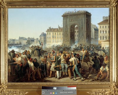 Battaglia alla porta Saint Denis 28 luglio 1830. Insurrezione parigina durante la rivoluzione del 1830 o Trois Glorieuses da Hippolyte Lecomte