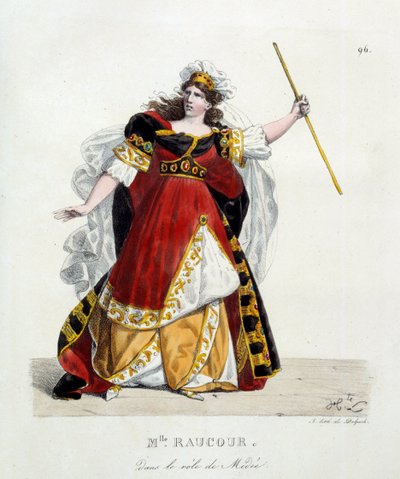 Attrice francese Mademoiselle Raucourt (morta nel 1815) nel ruolo di Medea alla Comédie-Française; Litografia di Hippolyte Lecomte (1781-1857) da Hippolyte Lecomte