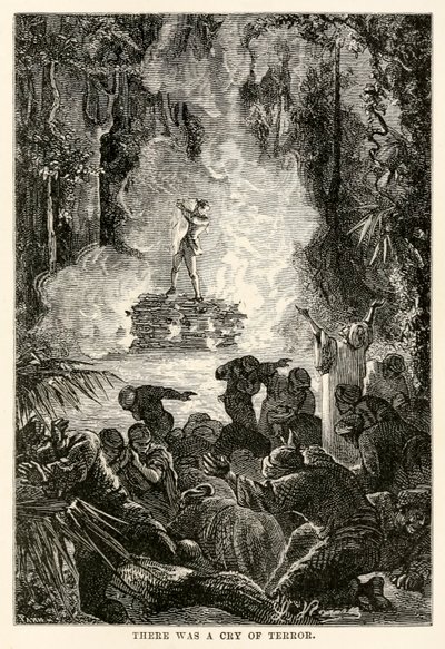 Ci fu un grido di terrore, da Il giro del mondo in ottanta giorni di Jules Verne, inciso da Adolphe François Pannemaker da Hippolyte Leon (after) Benett
