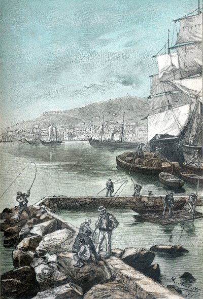 Illustrazione in cromotipografia per "Clovis Dardentor" di Jules Verne, incisione di L. Benett per l