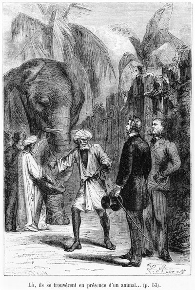Phileas Fogg davanti a un elefante, illustrazione da 