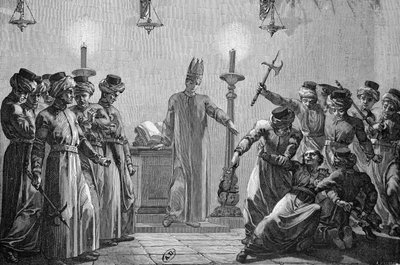 Omicidio rituale commesso dai Daniti secondo le accuse degli oppositori mormoni da Hippolyte Leon Benett
