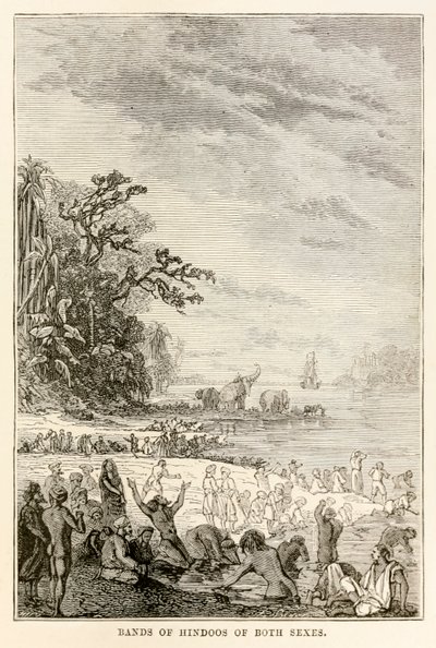 Bande di indù di entrambi i sessi, da Il giro del mondo in ottanta giorni di Jules Verne (1828-1905), 1873 da Hippolyte Leon after Benett