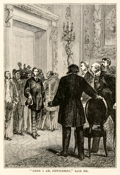 Eccomi signori, disse lui, da Il giro del mondo in ottanta giorni di Jules Verne (1828-1905) inciso da Henri-Théophile Hildebrand (1824-97), 1873 da Hippolyte Leon after Benett