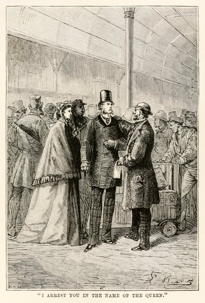 Ti arresto in nome della Regina, da Il giro del mondo in ottanta giorni di Jules Verne (1828-1905), 1873 da Hippolyte Leon after Benett