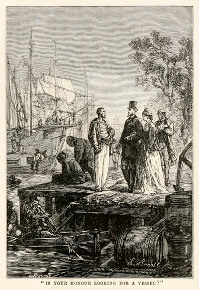 Il vostro onore cerca una nave?, da Il giro del mondo in ottanta giorni di Jules Verne (1828-1905) inciso da Louis Prevost, 1873 da Hippolyte Leon after Benett