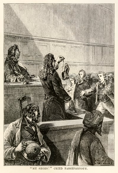 Le mie scarpe!, gridò Passepartout, da Il giro del mondo in ottanta giorni di Jules Verne (1828-1905) inciso da Adolphe François Pannemaker (1822-1900), 1873 da Hippolyte Leon after Benett