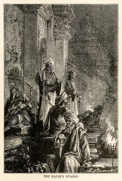 Le guardie del Rajah, da Il giro del mondo in ottanta giorni di Jules Verne (1828-1905) inciso da Adolphe François Pannemaker (1822-1900), 1873 da Hippolyte Leon after Benett