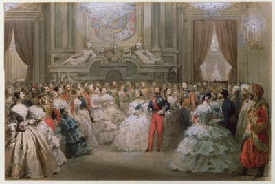 Regina Vittoria (1819-1901) e Principe Alberto (1819-61) a una cena di gala offerta da Napoleone III ed Eugenia, 1853 da Hippolyte Louis Pauquet