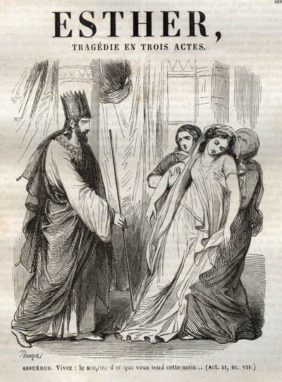 Scena da Ester, tragedia di Jean Racine - incisione in 