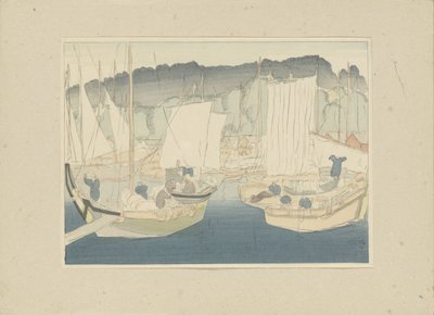 Barche nel porto di Shiogama da Hirafuku Hyakusui
