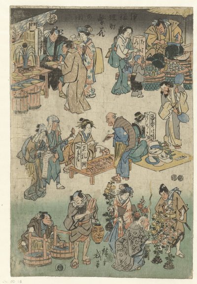 Mercato serale nella strada Joruri da Hiroshige (I) , Utagawa