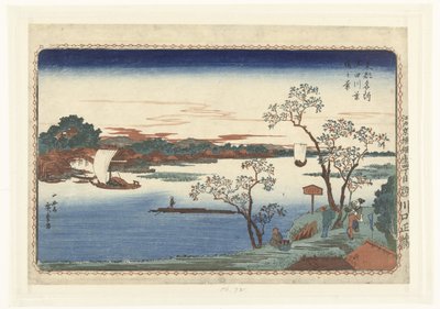 Alberi di ciliegio in foglia lungo il fiume Sumida (luoghi famosi nella capitale orientale) da Hiroshige (I) , Utagawa