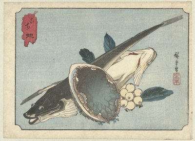 Pesci piatti, abalone e bacche da Hiroshige (I) , Utagawa