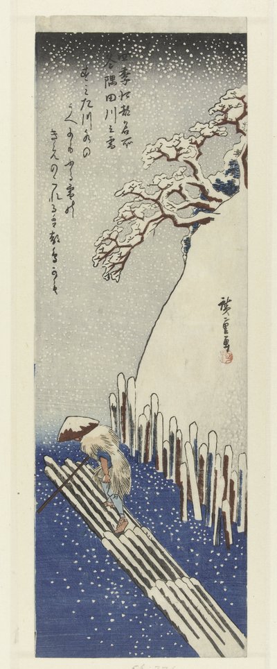 Inverno, neve sul fiume Sumida (Beroemde plekken in Edo in de vier seizoenen) da Hiroshige (I) , Utagawa