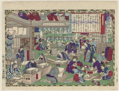 Una rappresentazione della produzione di ventagli a Tokyo da Hiroshige (III) , Utagawa