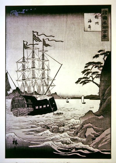 Una nave nera (europea) sulla costa di Tsushima da Hiroshige II
