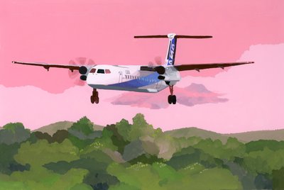 Aereo che atterra in un piccolo campo di aviazione da Hiroyuki Izutsu