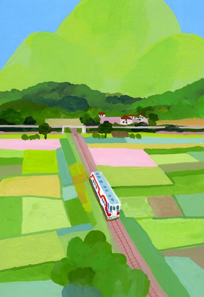 Grande montagna verde e campo di riso da Hiroyuki Izutsu