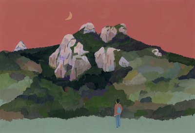 Uomo con zaino in viaggio tra le montagne, 2015 da Hiroyuki Izutsu