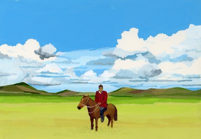 Steppe mongole e persone a cavallo da Hiroyuki Izutsu