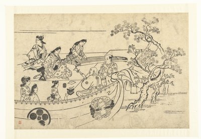 Compagnia musicale sotto un ciliegio da Hishikawa Moronobu (attributed to)