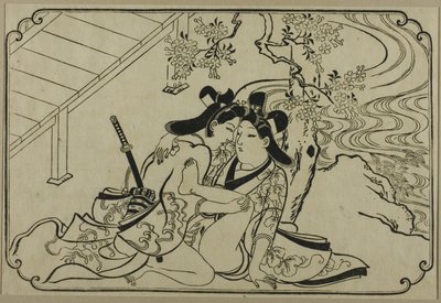 Amanti nel giardino, da una serie senza titolo di stampe erotiche da Hishikawa Moronobu