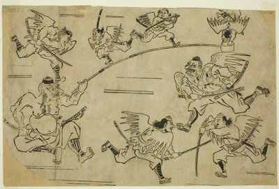 Il re Tengu che addestra i suoi allievi da Hishikawa Moronobu