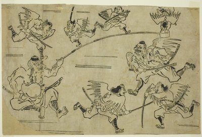 Il re Tengu che allena i suoi allievi da Hishikawa Moronobu